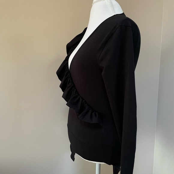 J. Crew Ruffle Front Wrap Black Long Sleeve Bodysuit, Size Medium - Picture 3 of 10